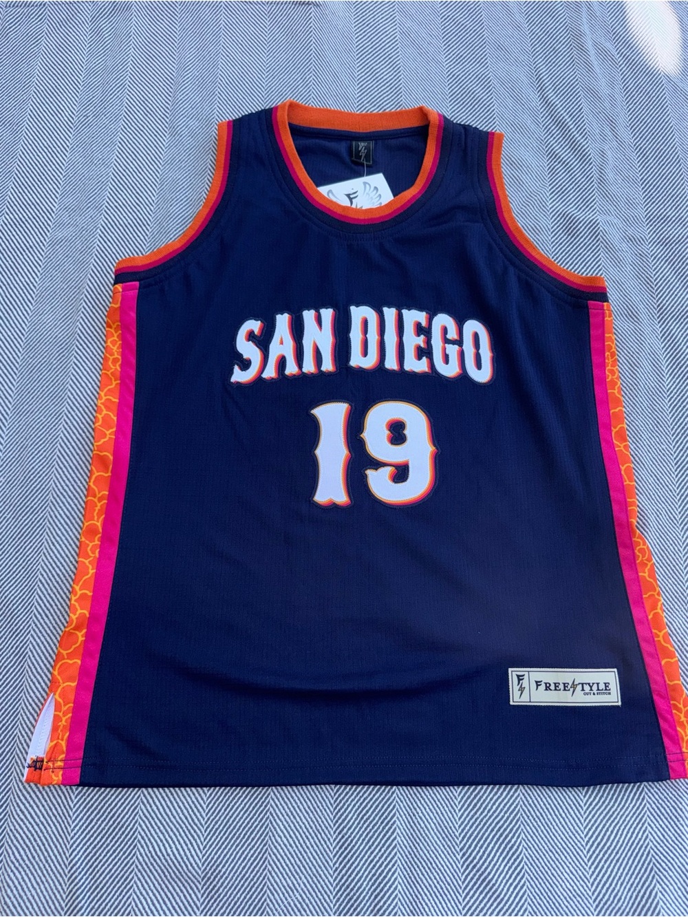 Freestyle Navy San Diego Basketball City Connect Jersey with Orange & Pink Trim